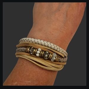 3/$30 Cowboy Core Western Braided Leather Beaded Layered Bracelet